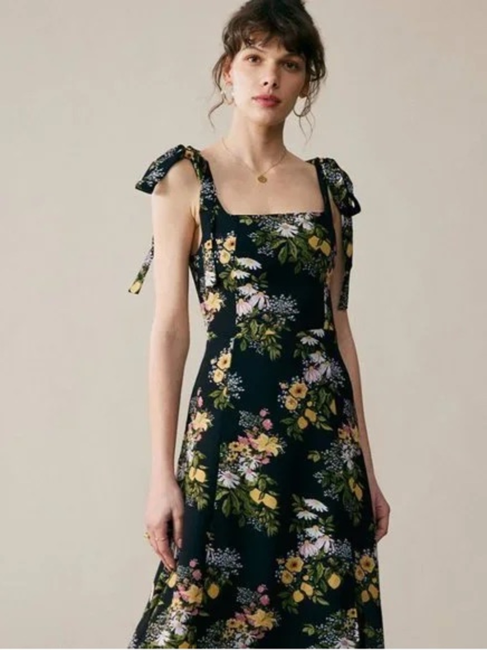 NWT Rihoas Floral Tie Strap Slit Midi Dress